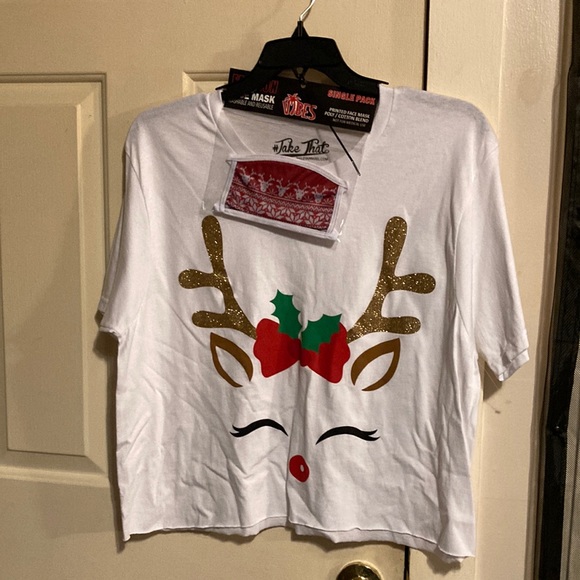 Baileyapparel.com NWOT Christmas T-shirt size 1X matching mask. Cropped - Picture 1 of 6